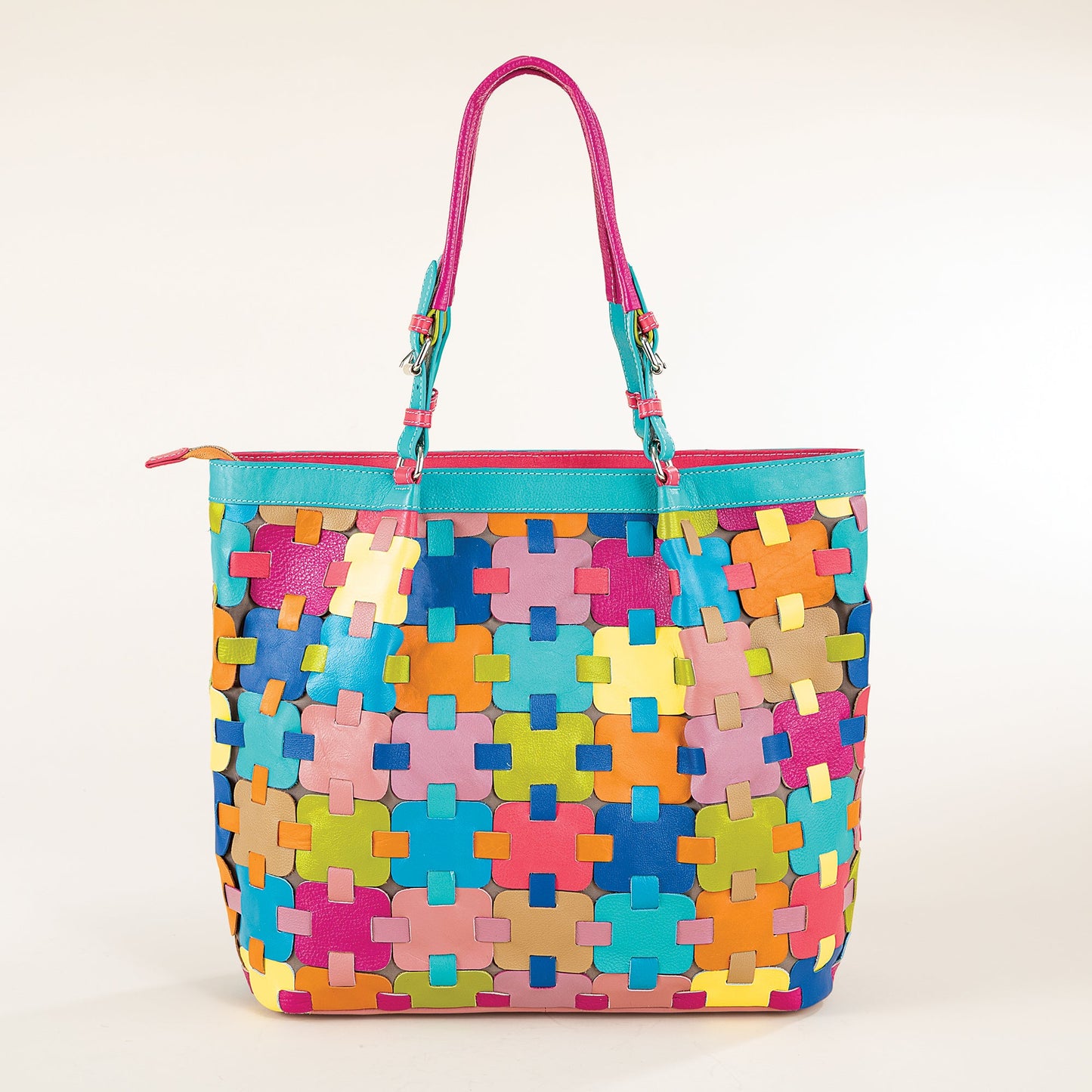 Rainbow Puzzle Pieces Indian Leather Tote (Preorder)