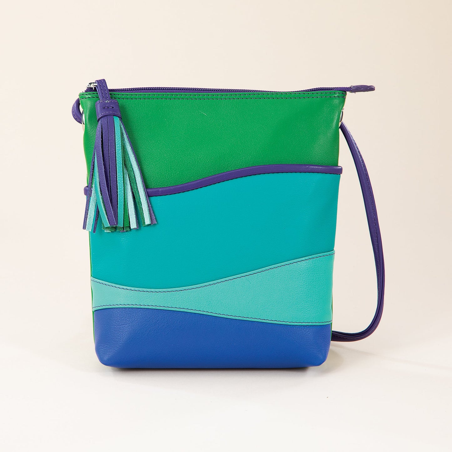 Ocean Waves Multi-Colored Leather Crossbody Tassel Bag