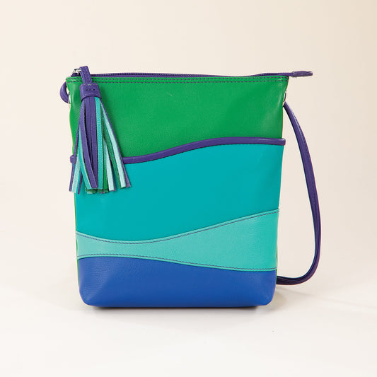 Ocean Waves Multi-Colored Leather Crossbody Tassel Bag