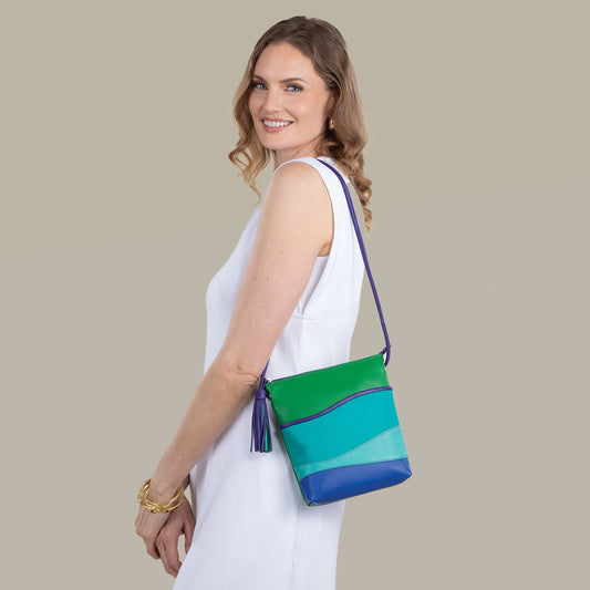 Ocean Waves Multi-Colored Leather Crossbody Tassel Bag