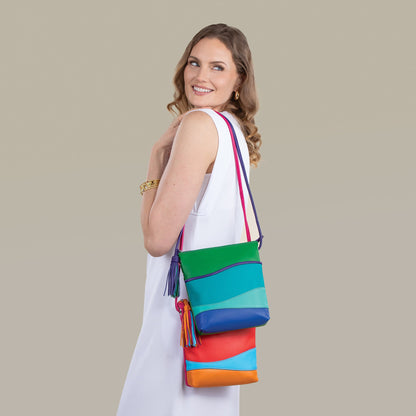 Ocean Waves Multi-Colored Leather Crossbody Tassel Bag