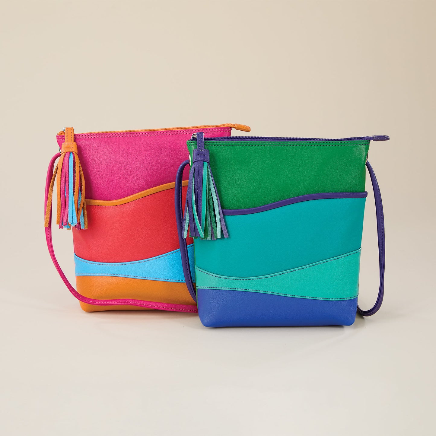 Ocean Waves Multi-Colored Leather Crossbody Tassel Bag