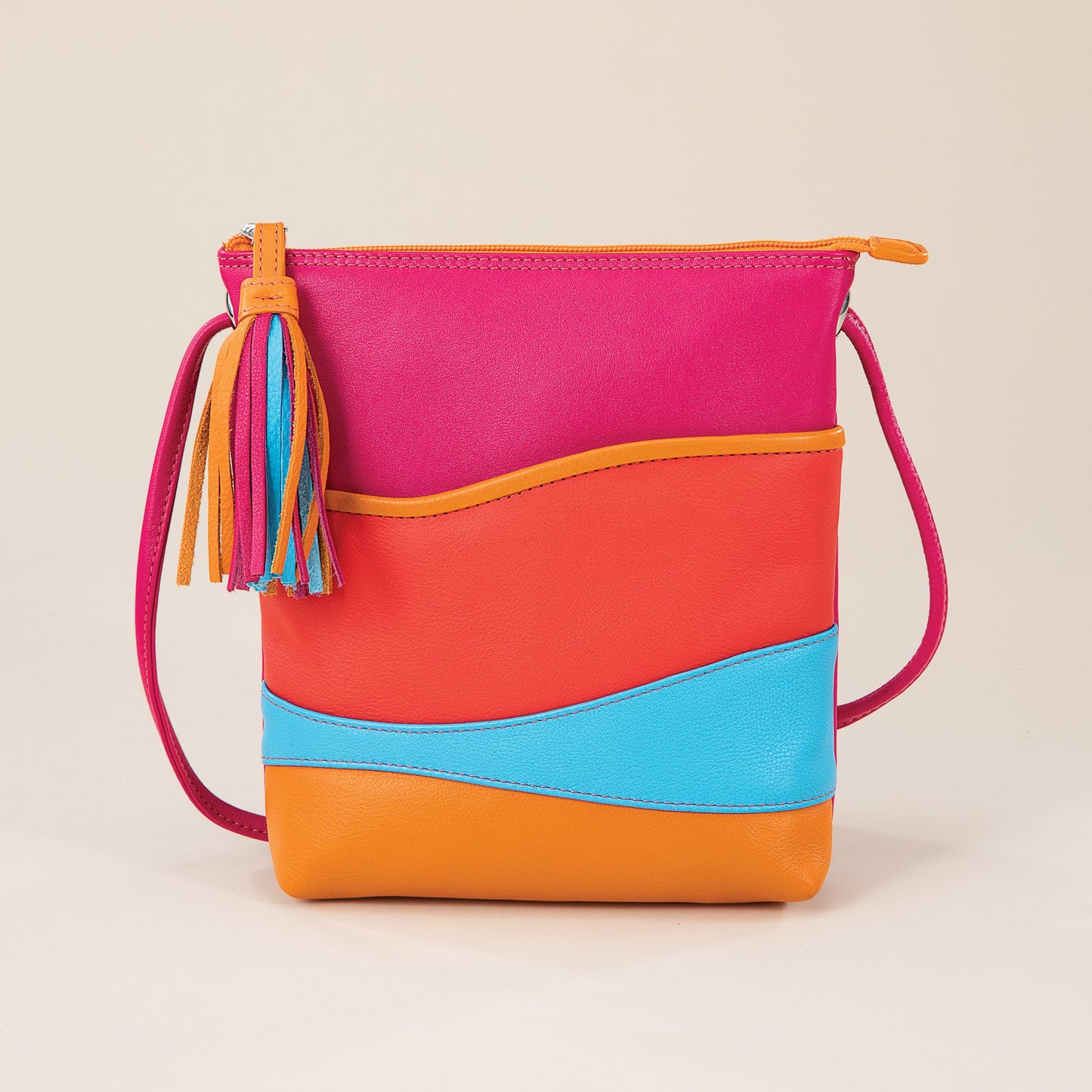Island Sunrise Multi-Colored Leather Crossbody Tassel Bag