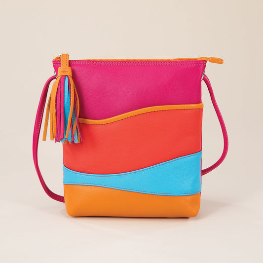 Island Sunrise Multi-Colored Leather Crossbody Tassel Bag