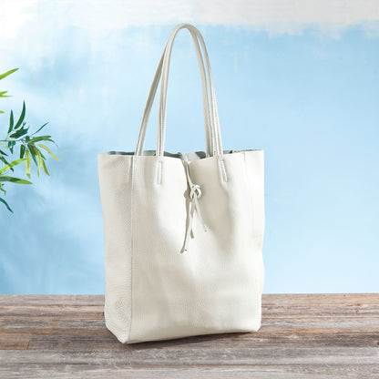 Francesca White Italian Leather Tote