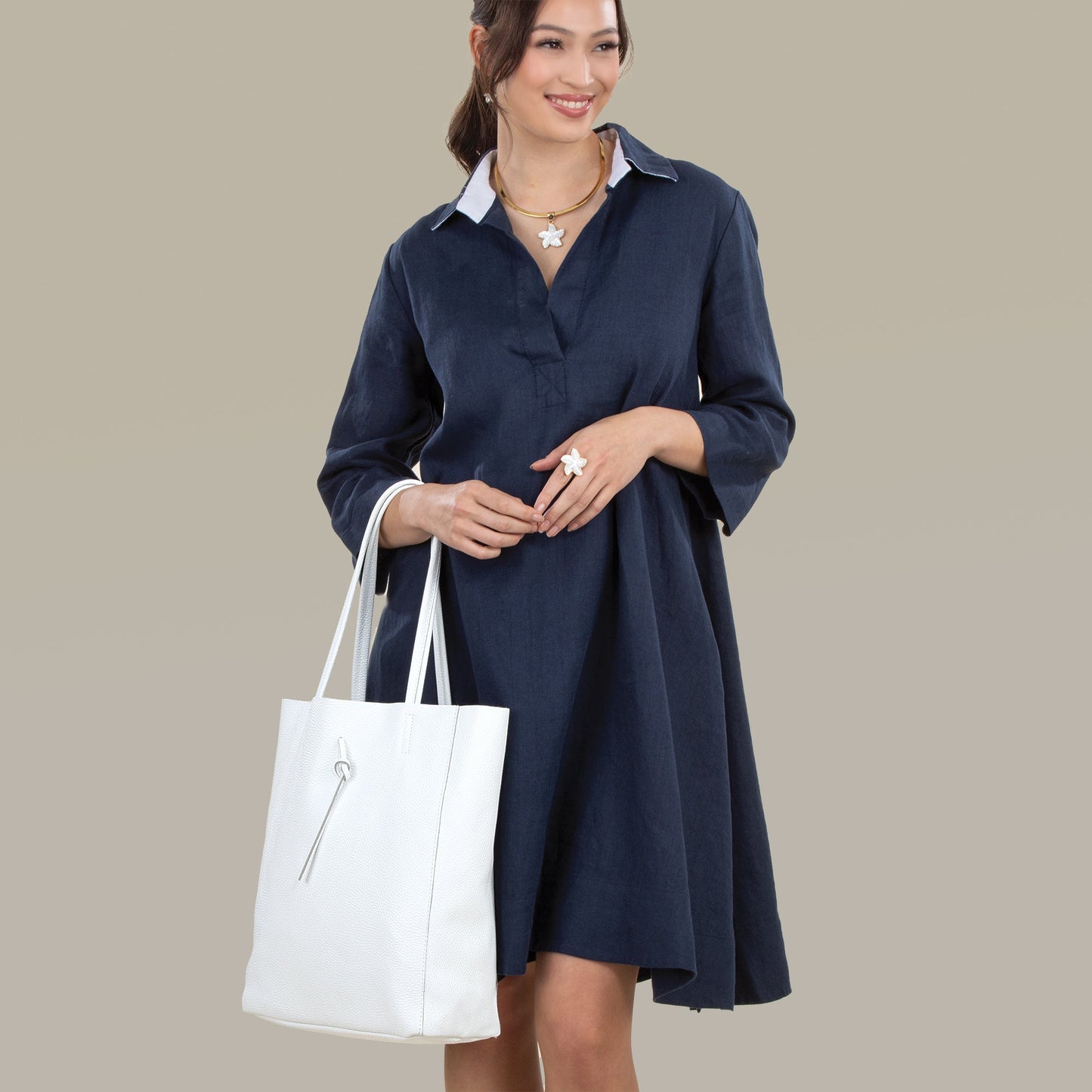Francesca White Italian Leather Tote