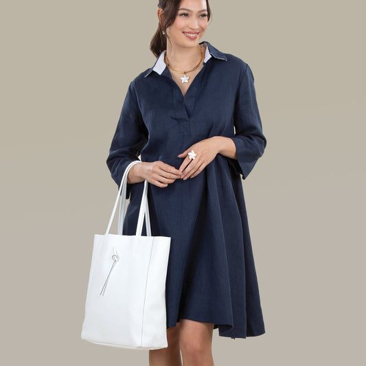 Francesca White Italian Leather Tote