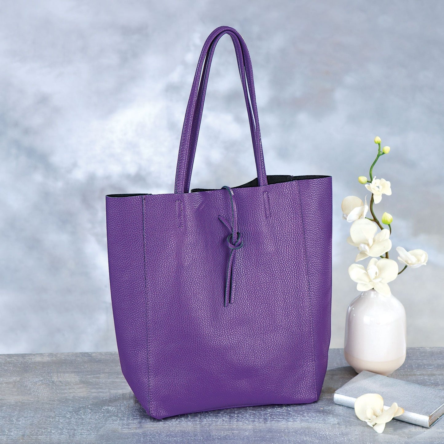 Francesca Purple Italian Leather Tote