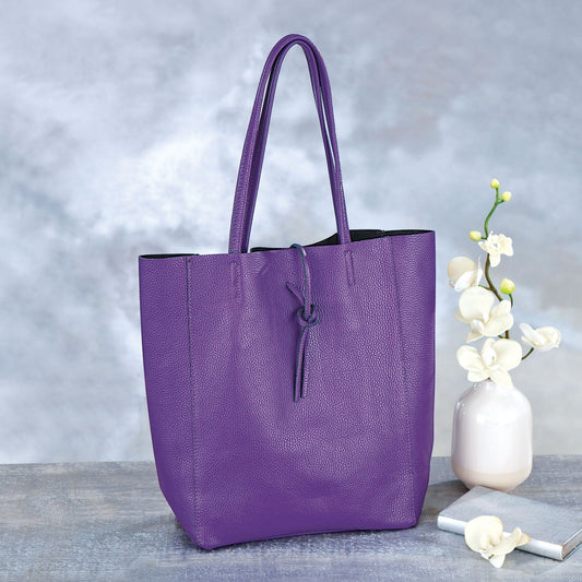 Francesca Purple Italian Leather Tote