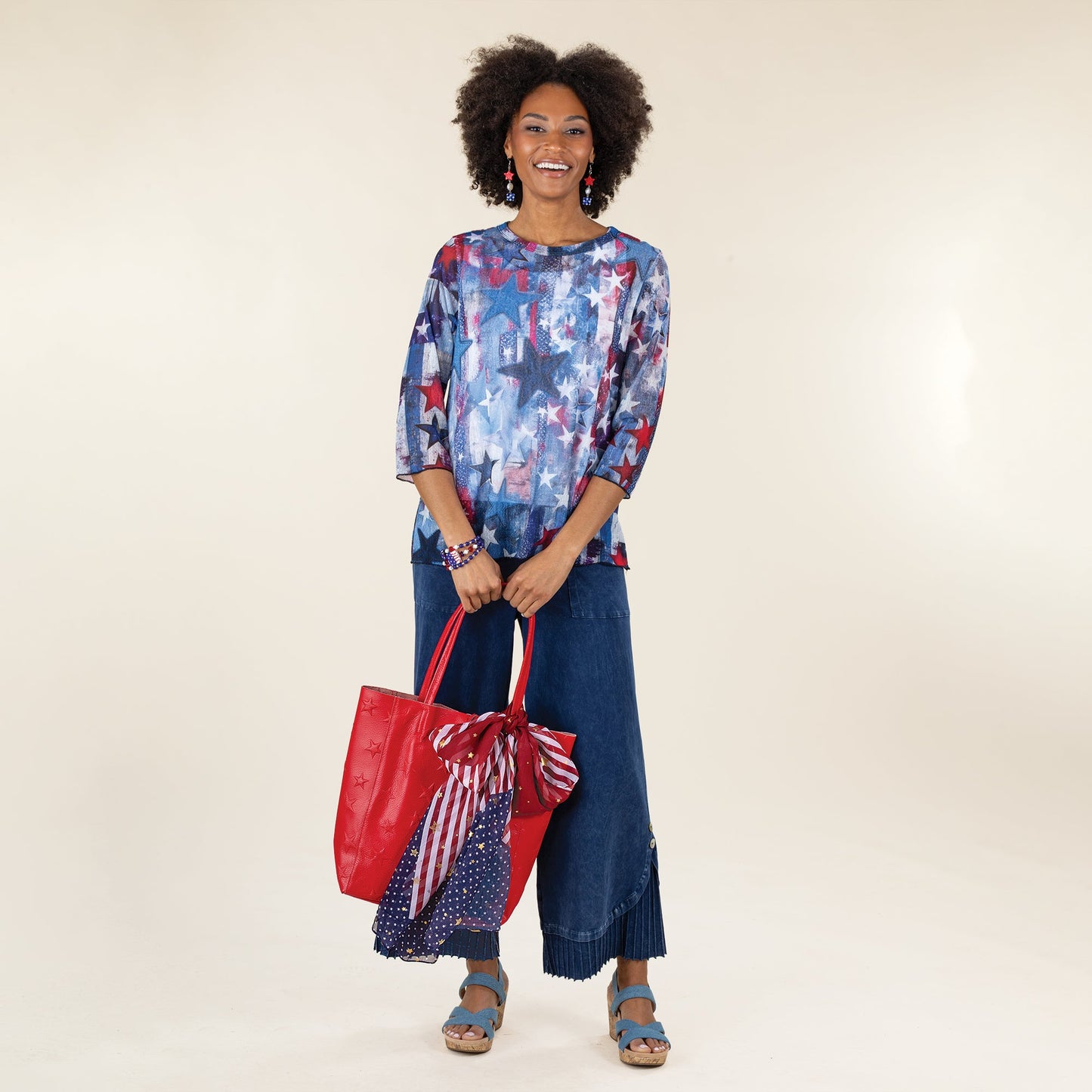 Francesca Red Stars Italian Leather Tote