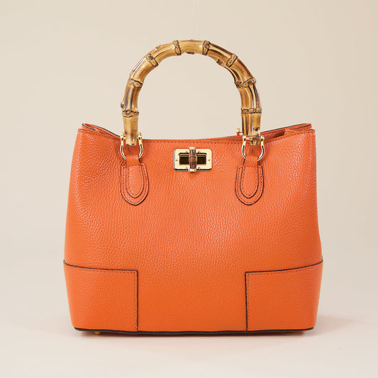 Treviso Orange Italian Leather & Bamboo Tote