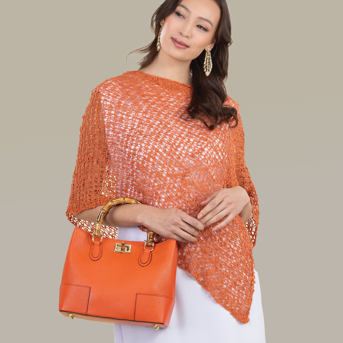 Treviso Orange Italian Leather & Bamboo Tote