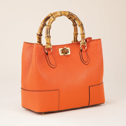 Treviso Orange Italian Leather & Bamboo Tote