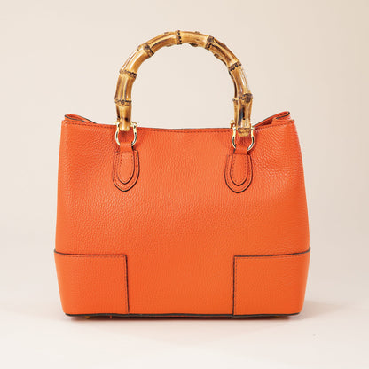 Treviso Orange Italian Leather & Bamboo Tote