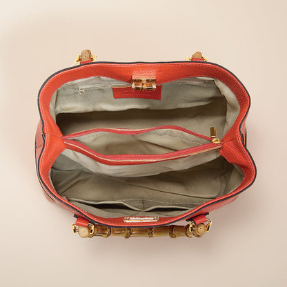 Treviso Orange Italian Leather & Bamboo Tote