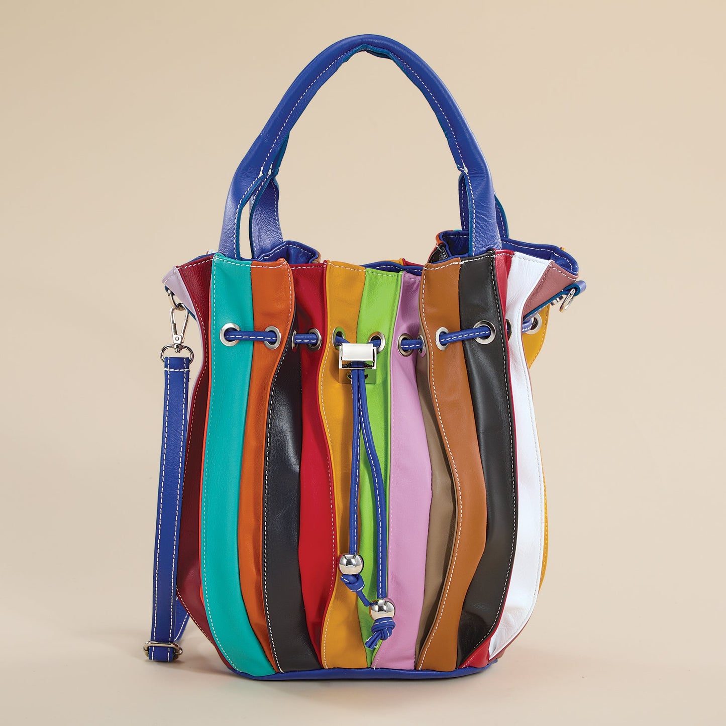 Corno Grande Italian Leather Rainbow Bucket Bag