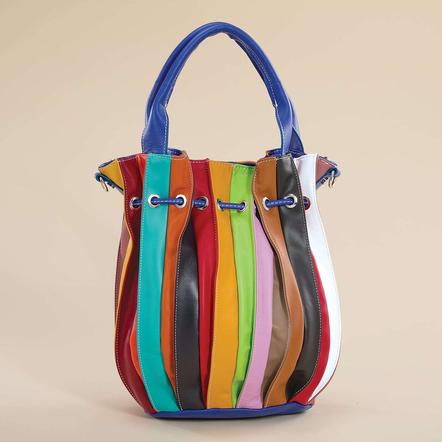 Corno Grande Italian Leather Rainbow Bucket Bag
