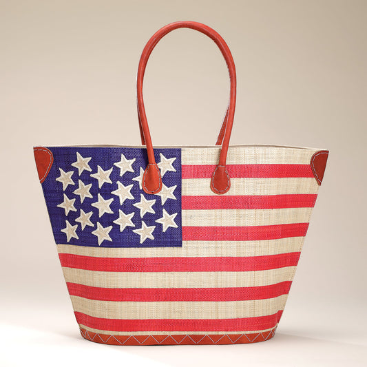 Star Spangled Banner Raffia Tote