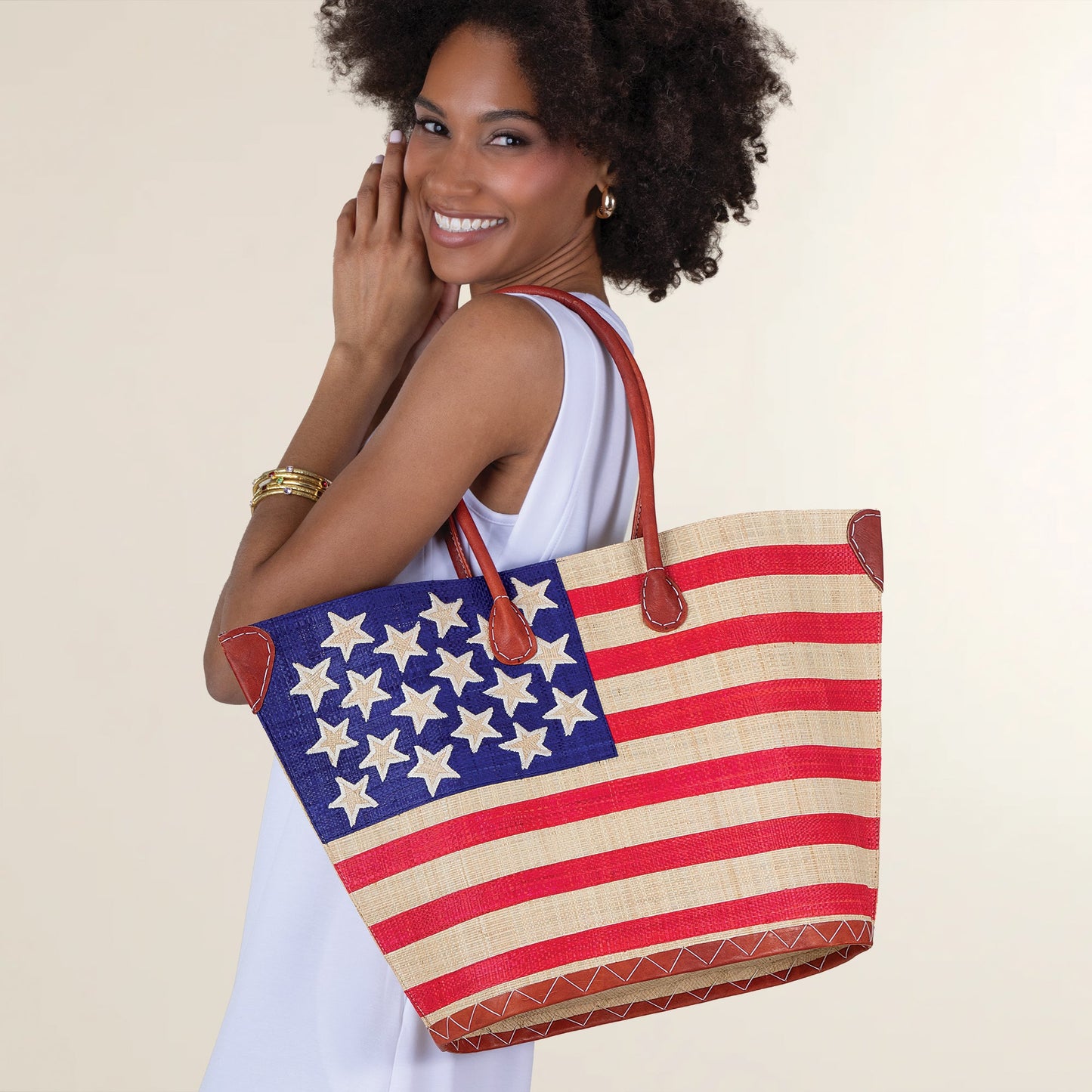 Star Spangled Banner Raffia Tote