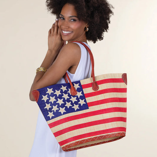 Star Spangled Banner Raffia Tote