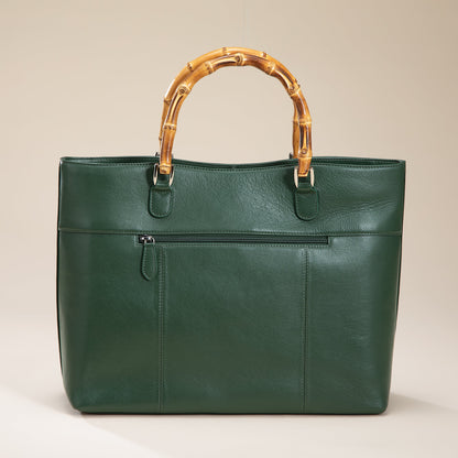 Palm Leaves Green Leather Tote (Preorder)