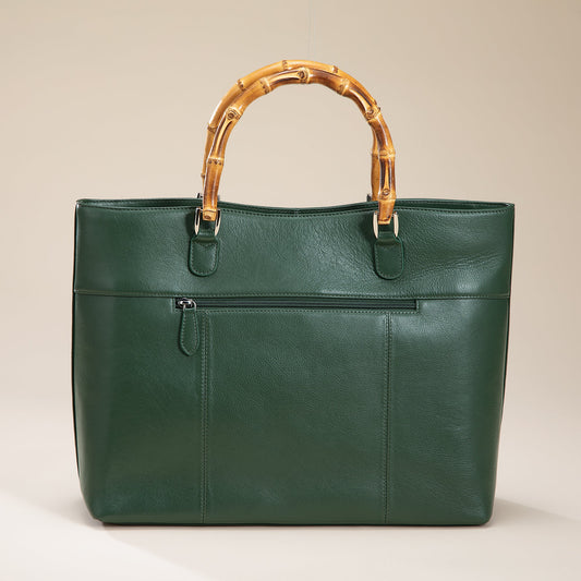 Palm Leaves Green Leather Tote (Preorder)