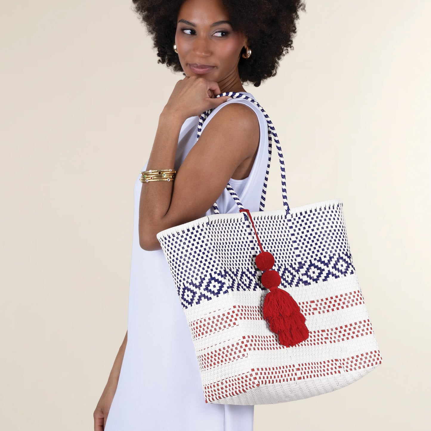 Patriotic Pattern Tasseled Tote