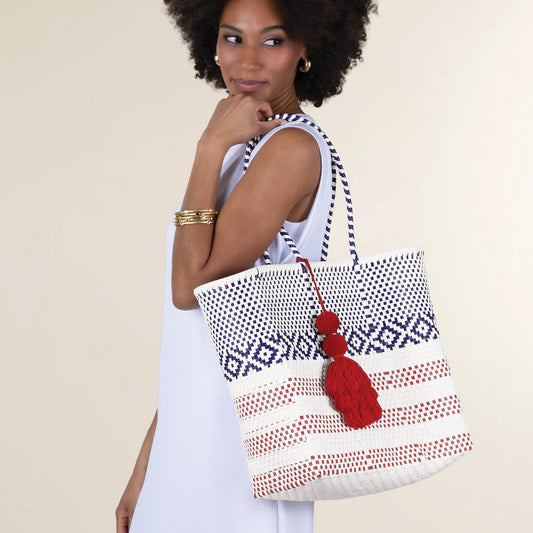 Patriotic Pattern Tasseled Tote